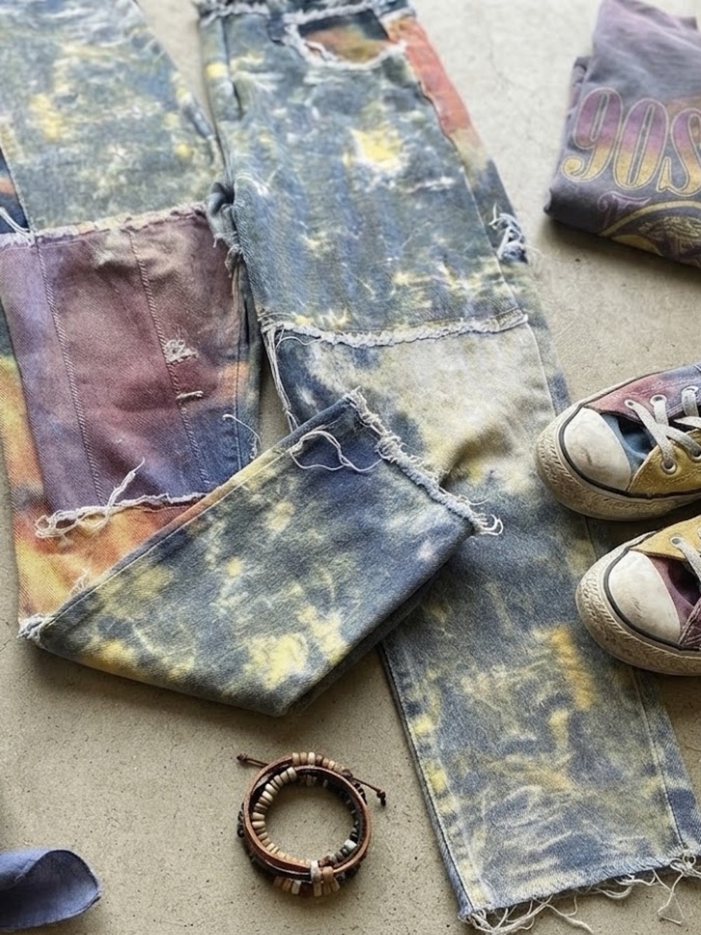Color Block Distressed Denim Jeans